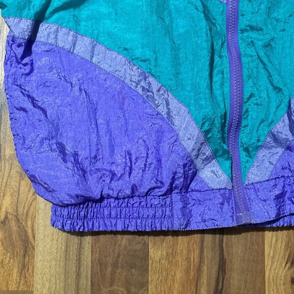 Vtg Nylon Jacket Purple Lined Windbreaker SHELL SHOCK Zip Elastic Waist Large - Picture 10 of 14